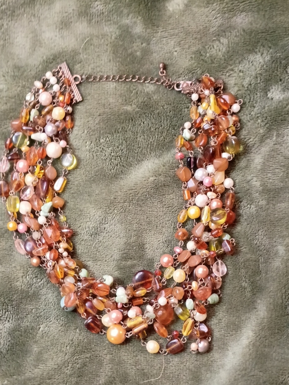 Multi-Strand Beaded Necklace in Amber, Pink & Yellow Tones